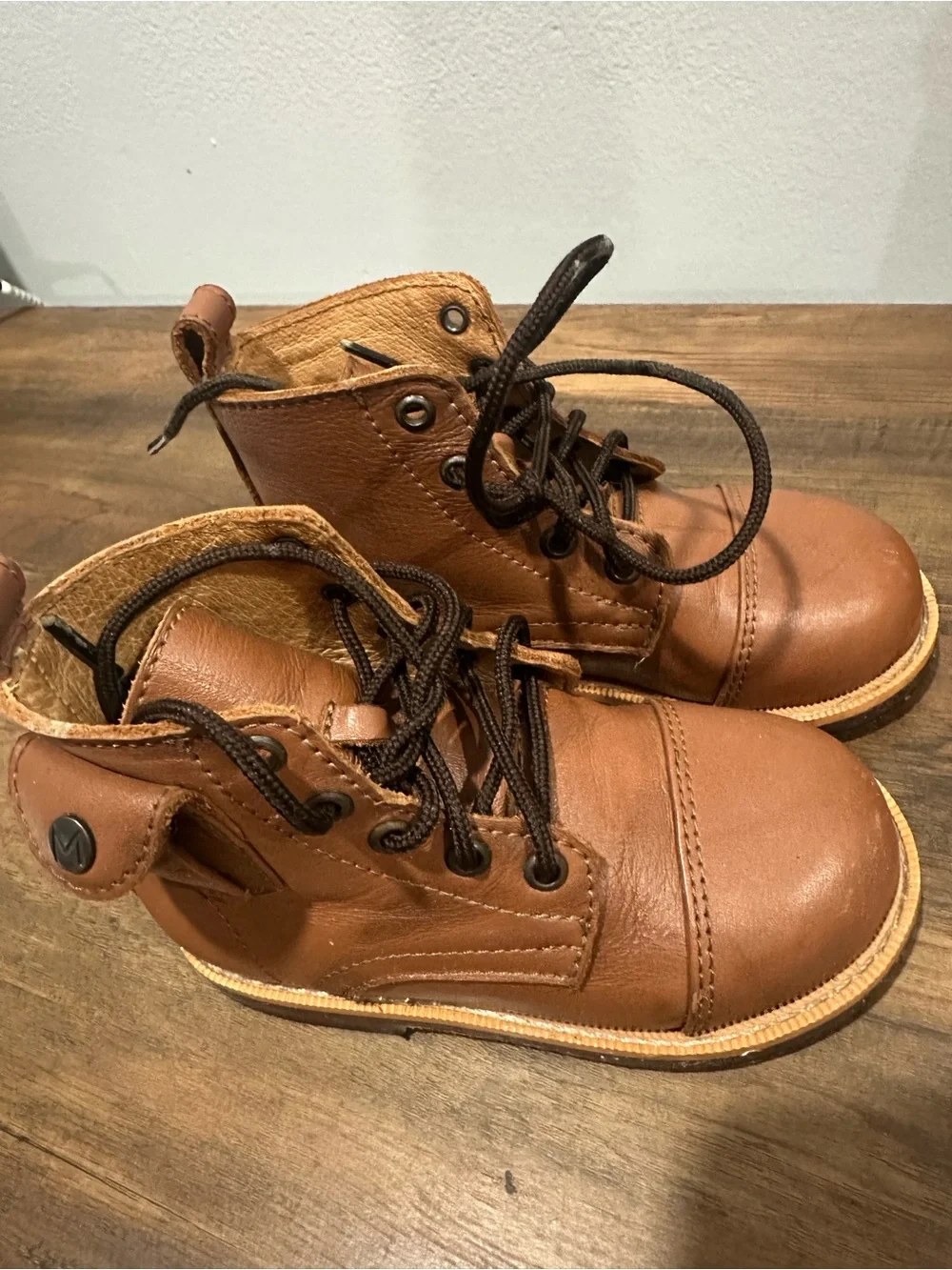 Mikoleon Kids Tan Leather Lace-Up Ankle Boots
